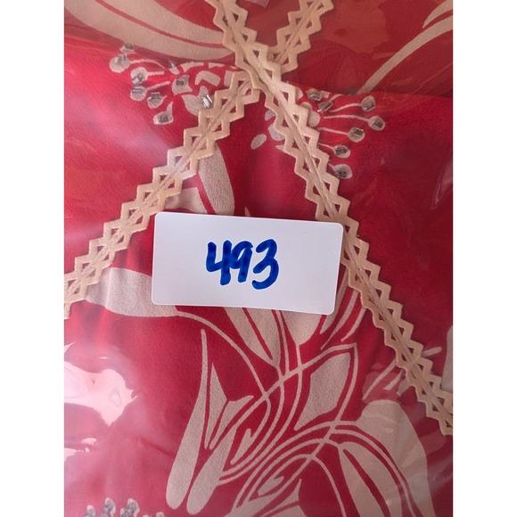 VTG 90s Y2K Red Silk Babydoll Boho Whimsigoth Beaded Bias Cut Chiffon Midi Dress - Picture 15 of 15